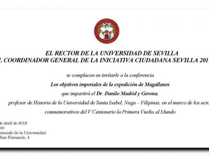 4 de abril: Conferencia en #Sevilla del historiador filipino Danilo Gerona sobre Magallanes y la vuelta al mundo desde un enfoque asiático